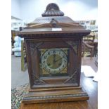 LATE 19TH CENTURY WALNUT MANTLE CLOCK WITH CARVED DECORATION 46 CM TALL