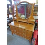 SATINWOOD DRESSING TABLE WITH SHAPED MIRROR & 2 SHORT OVER 2 LONG DRAWERS