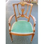 19TH CENTURY INLAID ROSEWOOD OPEN ARMCHAIR ON SQUARE SUPPORTS