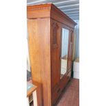 EARLY 20TH CENTURY CARVED OAK MIRROR DOOR WARDROBE WITH DRAWER TO BASE