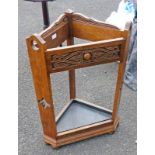 EARLY 20TH CENTURY OAK CORNER STICKSTAND WITH CARVED DECORATION Condition Report: