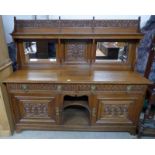 LATE 19TH CENTURY CARVED OAK MIRROR BACK SIDEBOARD WITH 2 DRAWERS AND 2 CARVED PANEL DOORS