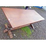 EARLY 20TH CENTURY OAK REFECTORY TABLE WITH CARVED DECORATIONS