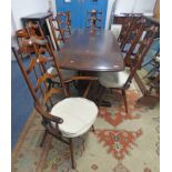 MID 20TH CENTURY ERCOL OAK REFECTORY TABLE 181CM LONG AND SET OF 8 DINING CHAIRS INCLUDING 2 OPEN