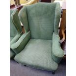 20TH CENTURY MAHOGANY WINGBACK ARMCHAIR ON SQUARE SUPPORTS