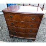 20TH CENTURY WALNUT BOW FRONT DRAWERS ON BRACKET SUPPORTS