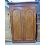 19TH CENTURY MAHOGANY 2 DOOR WARDROBE WITH PLINTH BASE Condition Report: 151cm wide