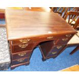 19TH CENTURY MAHOGANY DESK WITH 1 LONG DRAWER OVER 2 COLUMNS OF 3 DRAWERS ON BRACKET SUPPORTS