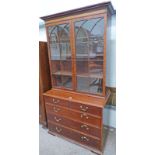 LATE 19TH CENTURY MAHOGANY BOOKCASE ON CHEST OF 2 SHORT OVER 3 LONG DRAWERS