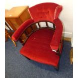 LATE 20TH CENTURY RED TUB CHAIR ON SQUARE SUPPORTS,