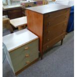 TEAK CHEST OF DRAWERS AND CREAM CHEST OF 3 DRAWERS
