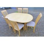 SKOVBY EXTENDING DINING TABLE WITH 6 CHAIRS WITH SPAR BACKS