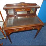 LATE 19TH CENTURY INLAID ROSEWOOD LADY'S DESK WITH MIRRORED BACK OVER LEATHER INSERT OVER 2 DRAWERS