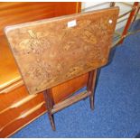 ARTS & CRAFTS WALNUT FOLDING TABLE WITH FLORAL DECORATION Condition Report: THE