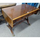 INLAID MAHOGANY SOFA TABLE WITH 2 DRAWERS AND SHAPED SUPPORTS