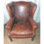 LEATHER LUG ARMCHAIR ON SQUARE SUPPORTS