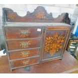 19TH CENTURY WALL MOUNTED CABINET WITH 4 DRAWERS & PANEL DOOR DECORATED WITH FLOWERS