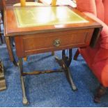 MAHOGANY DROP LEAF TABLE WITH LEATHER INSERT