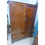 19TH CENTURY MAHOGANY WARDROBE WITH 2 PANEL DOORS OVER 4 DRAWERS ON BRACKET SUPPORTS