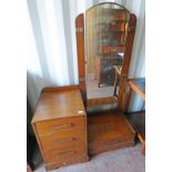 ART DECO OAK DRESSING TABLE WITH 3 DRAWERS FLANKED BY A LONG MIRROR ABOVE A SINGLE DRAWER ON
