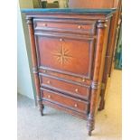 LATE 20TH CENTURY MARBLE TOPPED SECRETAIRE CABINET WITH FALL FRONT & 3 LONG DRAWERS