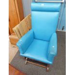 EARLY 20TH CENTURY BLUE LEATHER ROCKING CHAIR Condition Report: Fabric has small