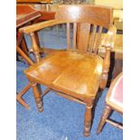 EARLY 20TH CENTURY OAK CAPTAINS CHAIR ON TURNED SUPPORTS