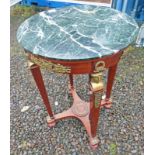 20TH CENTURY MARBLE TOPPED EMPIRE STYLE CIRCULAR PLANT STAND WITH GILT METAL MOUNTS
