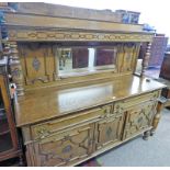 EARLY 20TH CENTURY OAK MIRROR BACK SIDEBOARD WITH 2 DRAWERS OVER 3 PANEL DOORS ON TURNED SUPPORTS