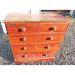 19TH CENTURY PINE CHEST OF 2 SHORT OVER 3 LONG DRAWERS ON PLINTH BASE