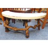 20TH CENTURY RUSTIC/ROOT WOOD CURVED WINDOW STOOL Condition Report: 100cm wide,