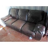 BROWN LEATHER 3 SEAT SETTEE