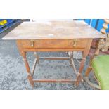 19TH CENTURY OAK SIDE TABLE WITH DRAWER AND TURNED SUPPORTS