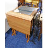 OAK SQUARE MIRROR OCCASIONAL TABLE, GATELEG TABLE, MAHOGANY FOOTSTOOL,