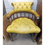 LEATHER BUTTON BACK & MAHOGANY OFFICE ARMCHAIR ON TURNED SUPPORTS