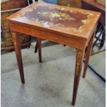 RECTANGULAR TABLE WITH LIFT UP LID AND DECORATIVE INLAY ON SQUARE TAPERED SUPPORTS