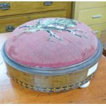 19TH CENTURY BEADED TOP STOOL WITH DECORATIVE WOOD INLAY