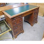 LATE 19TH CENTURY MAHOGANY TWIN PEDESTAL DESK WITH LEATHER INSET TOP,