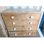 19TH CENTURY PINE CHEST OF 2 SHORT OVER 3 LONG DRAWERS