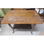 ORIENTAL CARVED HARDWOOD RECTANGULAR TABLE ON SHAPED SUPPORTS