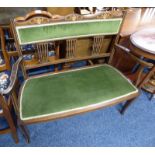 LATE 19TH CENTURY INLAID MAHOGANY PARLOUR SETTEE ON SHAPED SUPPORTS