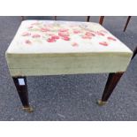 TAPESTRY TOPPED FOOTSTOOL ON SQUARE REEDED SUPPORTS