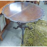 19TH CENTURY MAHOGANY CIRCULAR FLIP TOP TABLE WITH CARVED SPREADING SUPPORTS