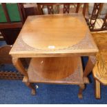PAIR EASTERN CARVED HARDWOOD SQUARE TABLES ON BALL & CLAW SUPPORTS