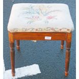 19TH CENTURY TAPESTRY TOPPED STOOL ON REEDED SUPPORTS