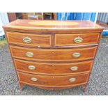 19TH CENTURY INLAID MAHOGANY BOW FRONT CHEST OF 2 SHORT OVER 3 LONG DRAWERS