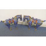 PAIR CHINESE CLOISONNE HORSES WITH FLORAL DECORATION 58CM TALL (28) Condition Report: