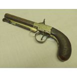 19TH CENTURY PERCUSSION POCKET PISTOL WITH 10CM LONG OCTAGONAL BARREL,