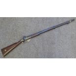 19TH CENTURY PERCUSSION MUSKET WITH 97 CM LONG BARREL, LOCK PLATE STAMPED VR BELOW CROWN,