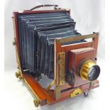 SINGLE PLATE MAHOGANY CAMERA, THE "CORONET" CAMERA LENS BY TAYLOR, TAYLOR & HOBSON,